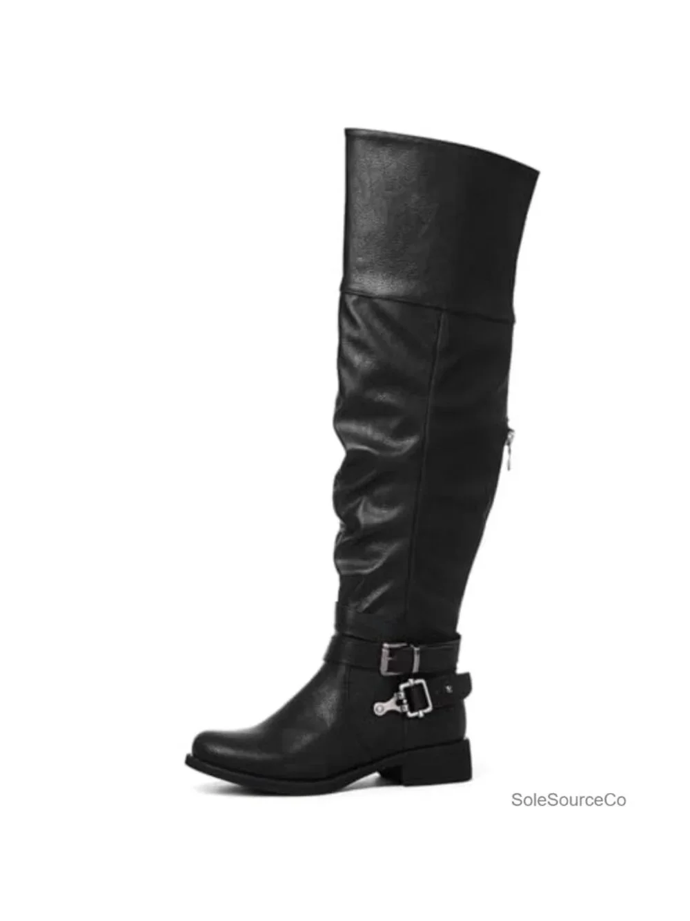 Women's Over The Knee Boots Faux Leather Low Block Heel Slouchy